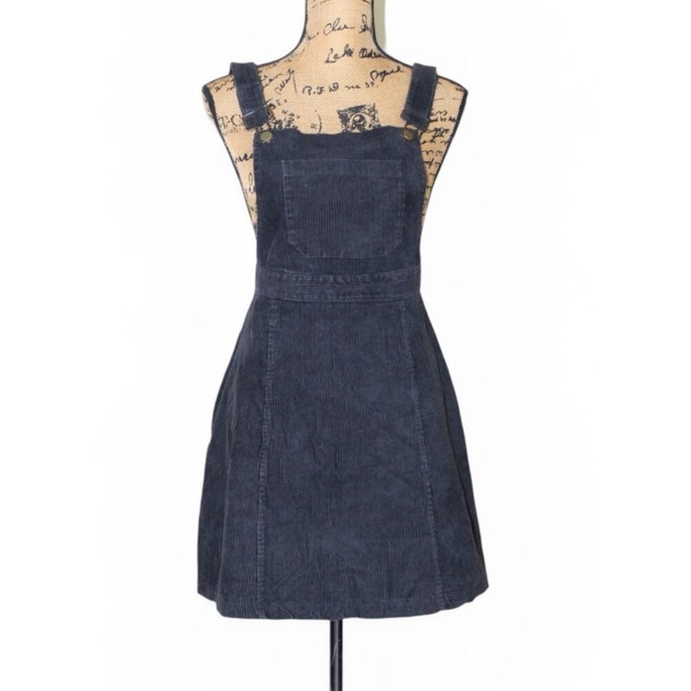 M Collection Canada Black Cotton Corduroy Button Mini Jumper Dress Women's S